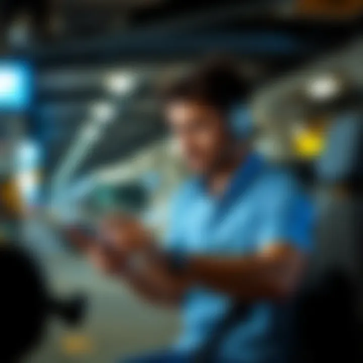 Motorist interacting with a mobile app for parking management.