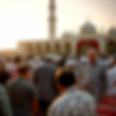 A group gathering for prayer in a communal setting, showcasing community cohesion