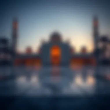 An ornate mosque in Dubai at sunset reflecting the beauty of architecture