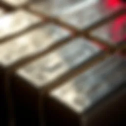 Close-up of silver bullion bars reflecting light