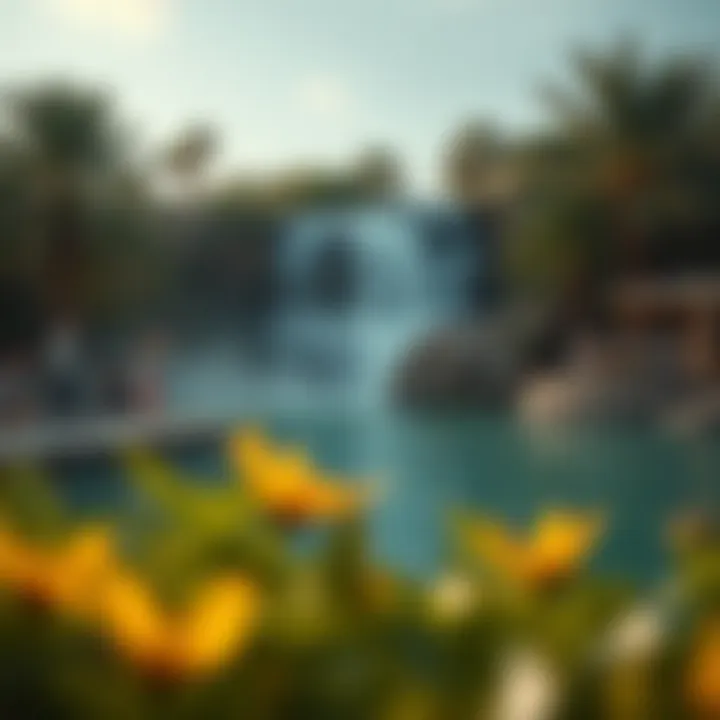 Visitors enjoying the ambiance near the Dubai Waterfall