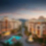 Aerial view of Danube properties in Dubai showcasing architectural design.