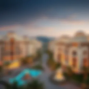 Aerial view of Danube properties in Dubai showcasing architectural design.