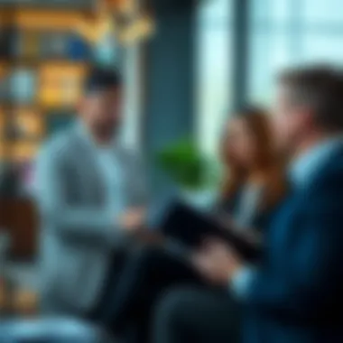 Broker-Client Interaction in Real Estate A broker discussing property listings with a client