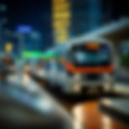 Metro train arriving at a station in Dubai