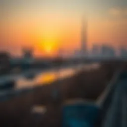 Sunset over Dubai skyline during winter
