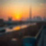 Winter Sunset in Dubai Sunset over Dubai skyline during winter