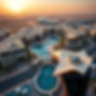 Aerial view of Yas Island showcasing modern architecture