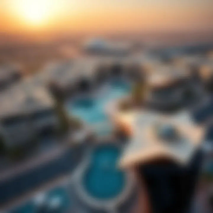 Aerial view of Yas Island showcasing modern architecture